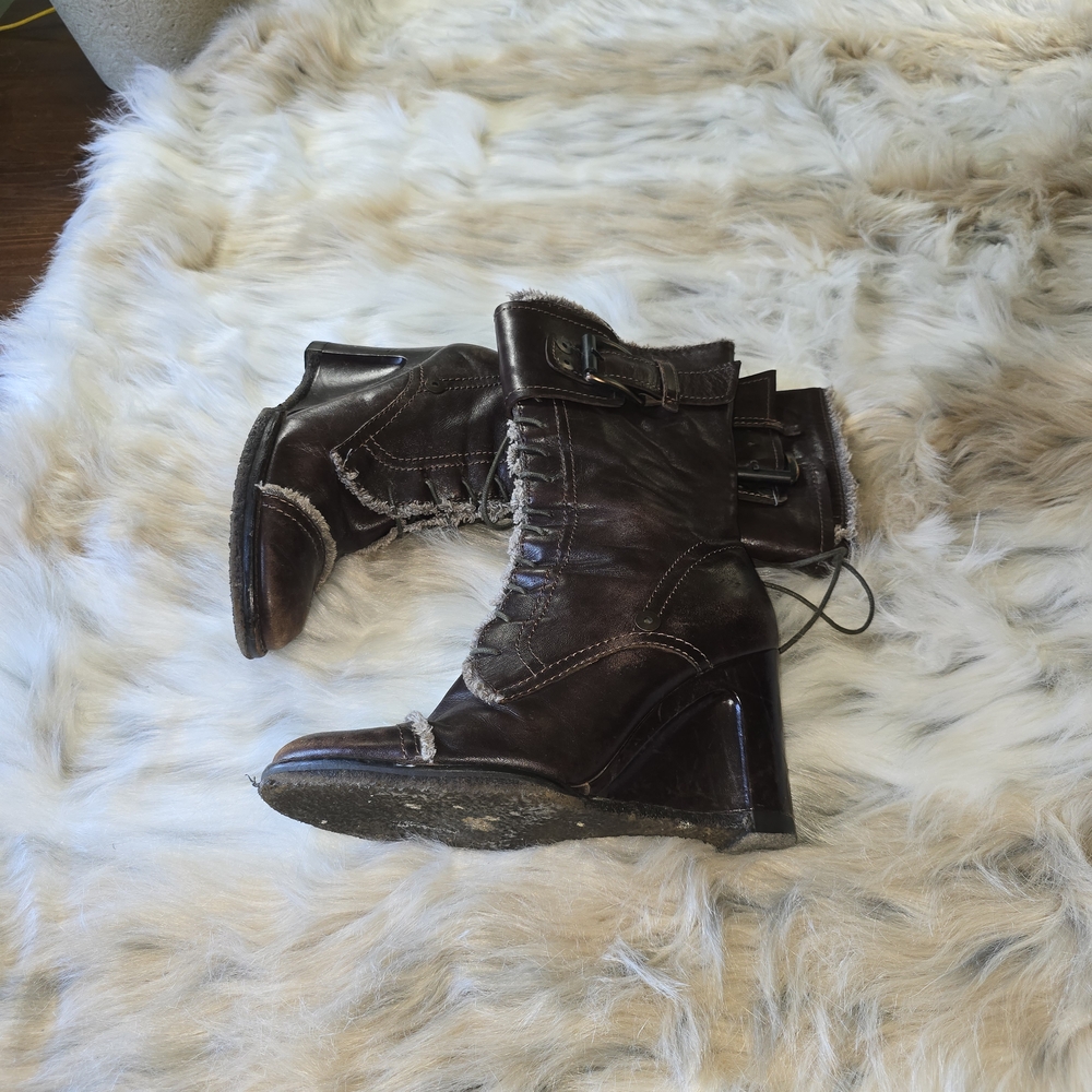 Apepazza Flute 4 Inch Wedge Heel Lace Up Boots